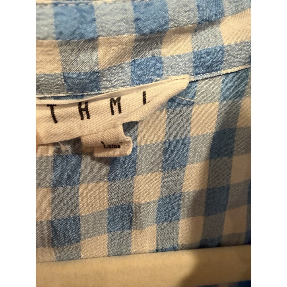 THML Blue Gingham Check Ruffle Tiered Mini Dress Large Preppy Feminine Picnic - Picture 2 of 3
